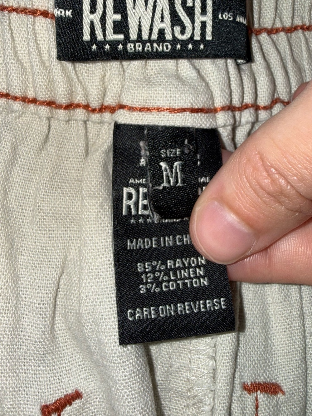 Rewash Black Label on Cream Fabric with Rust Stitching Size Medium-GUC - Picture 7 of 8